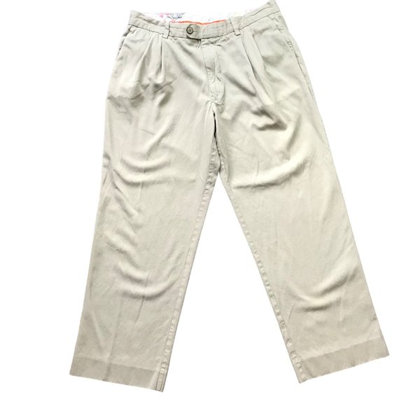 Tommy‎ Bahama Men's Pleated Front Khaki Dress Pants Sz 34 Inseam 28.5 Silk Blend - Picture 1 of 12